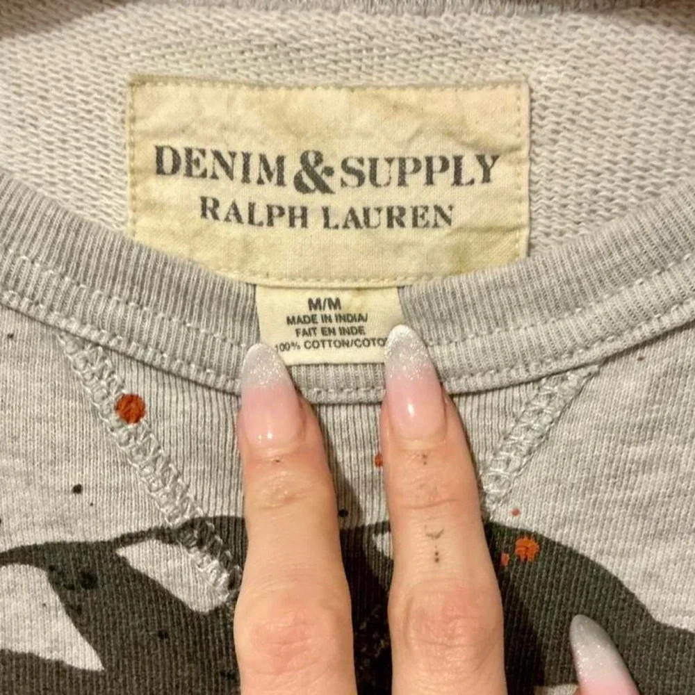 Ralph Lauren Denim & Supply Grey Sweatshirt Paint Splatter Graphic Medium Unisex - Picture 4 of 4
